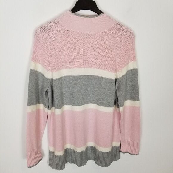 Talbots Women Cozy Mockneck Stripe Sweater Sz XL Pink Gray Merino Wool Cotton - Picture 4 of 8